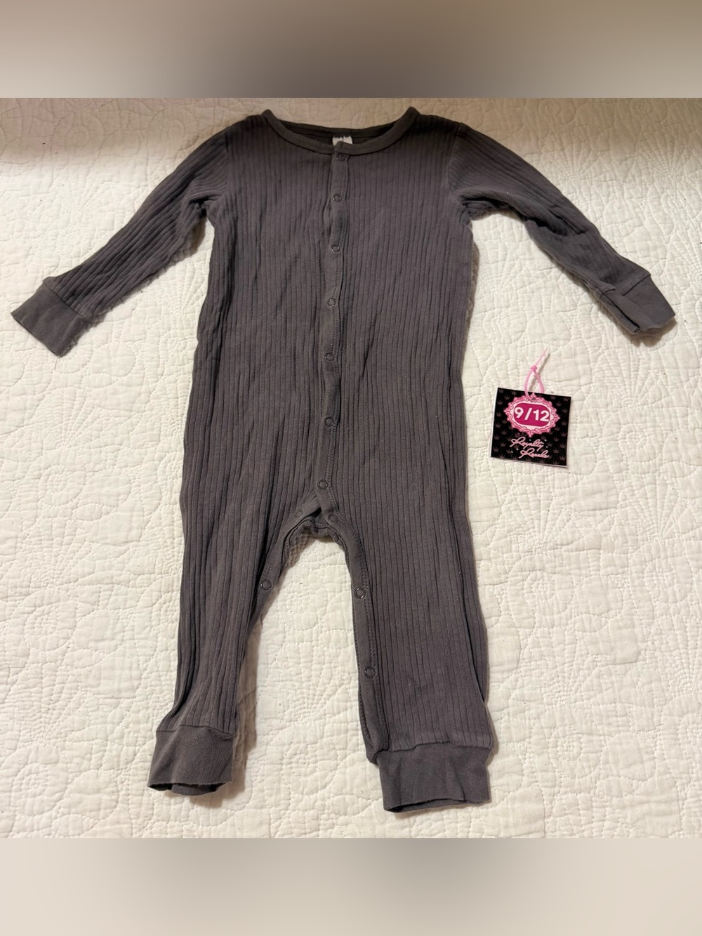 Snap-Front Ribbed One-Piece Footie in Dark Gray